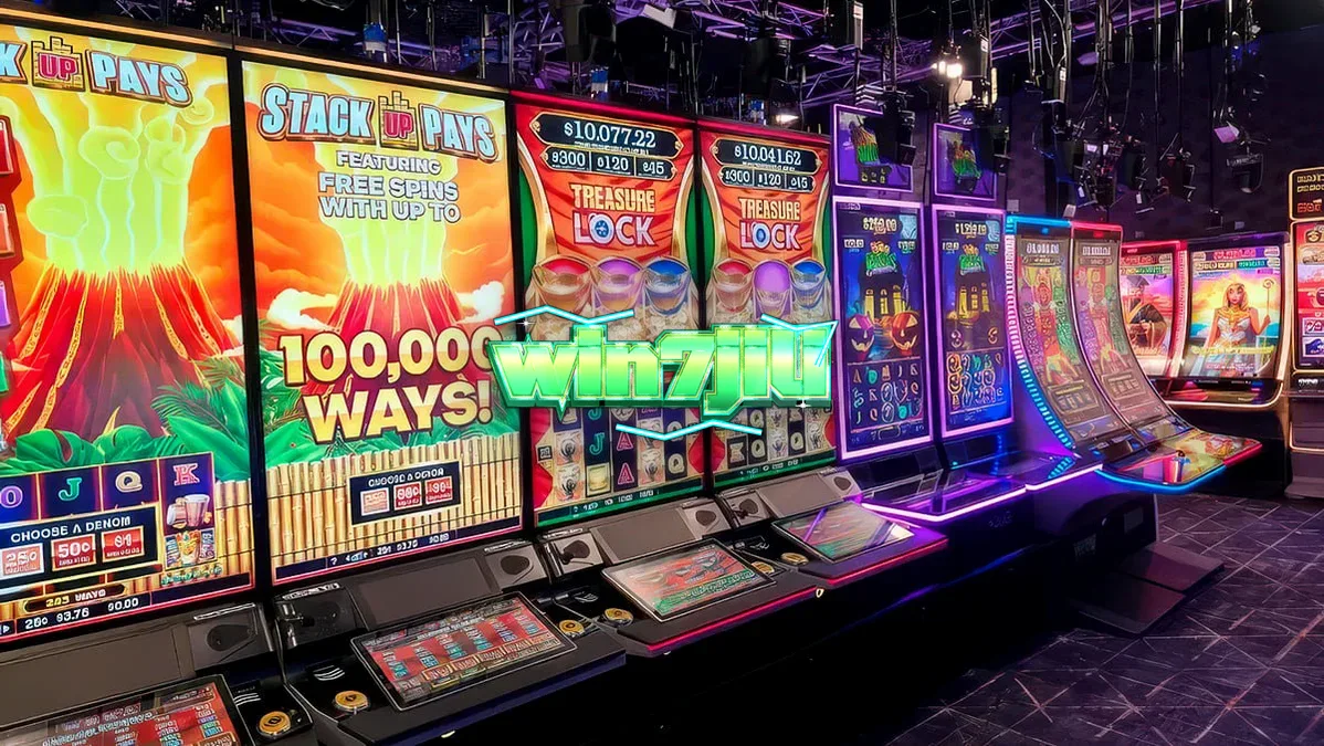 Isang screen na nagpapakita ng live-streamed slot machine gameplay mula sa Awager, na may mga reel na umiikot at mga graphics ng laro na nakikita, na nagpapahiwatig ng tulay sa pagitan ng pisikal at digital na paglalaro.